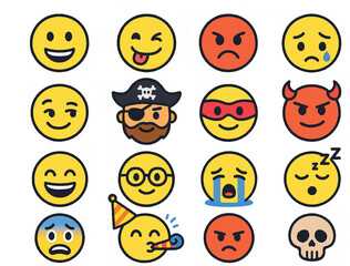 Naklejka premium Vibrant Emoji Vector Collection with Expressive Faces and Colorful Emotions