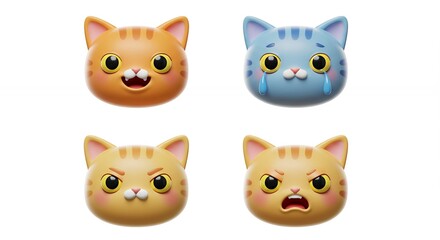 Cartoon cat faces with different emotions