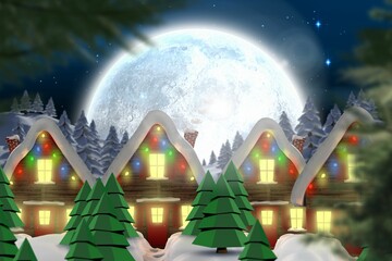 Quaint town with bright moon