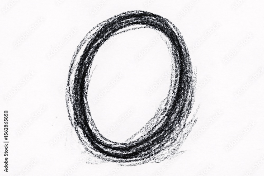 Poster charcoal sketch of an imperfect circle a simple drawing with textured lines and rough edges charcoal