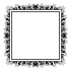 Vintage baroque frame with floral ornament engraving illustration art