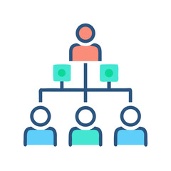Flat design organizational chart showing management structure tiers