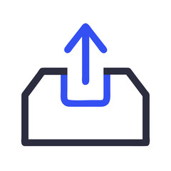 Blue upload icon against a black background illustration