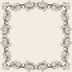 Vintage baroque frame with floral ornament engraving illustration art