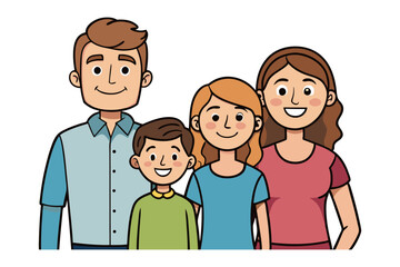 A Portrait of Family Love: A family of four stands together, radiating love and unity. This illustration captures the essence of familial bond, creating a sense of warmth and connection.
