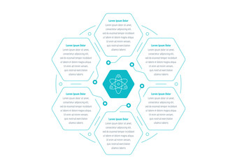 infographic template for health, business, education, industry, technology world. six steps information template. hexagon infographic template. infographic template for magazine, annual report, catalo