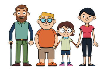 Family Bonds: Illustration of a family, parents and children, in a heartwarming display of togetherness and love, in a simple, flat illustration style.