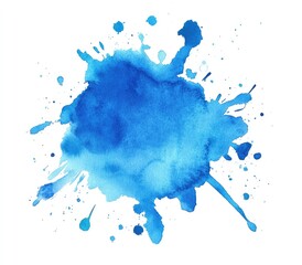 Vibrant, splatter-style watercolor design in shades of blue