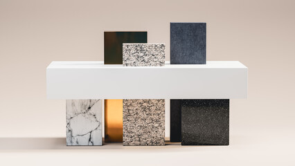 Geometric shapes arranged for modern interior still life decoration