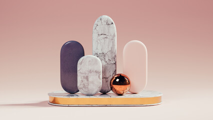 Geometric shapes create modern still life in serene interior setting