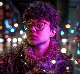 Teenage boy wrapped with fairy light