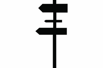 Directional black signpost is standing tall in flat design with four arrow boards, copy space