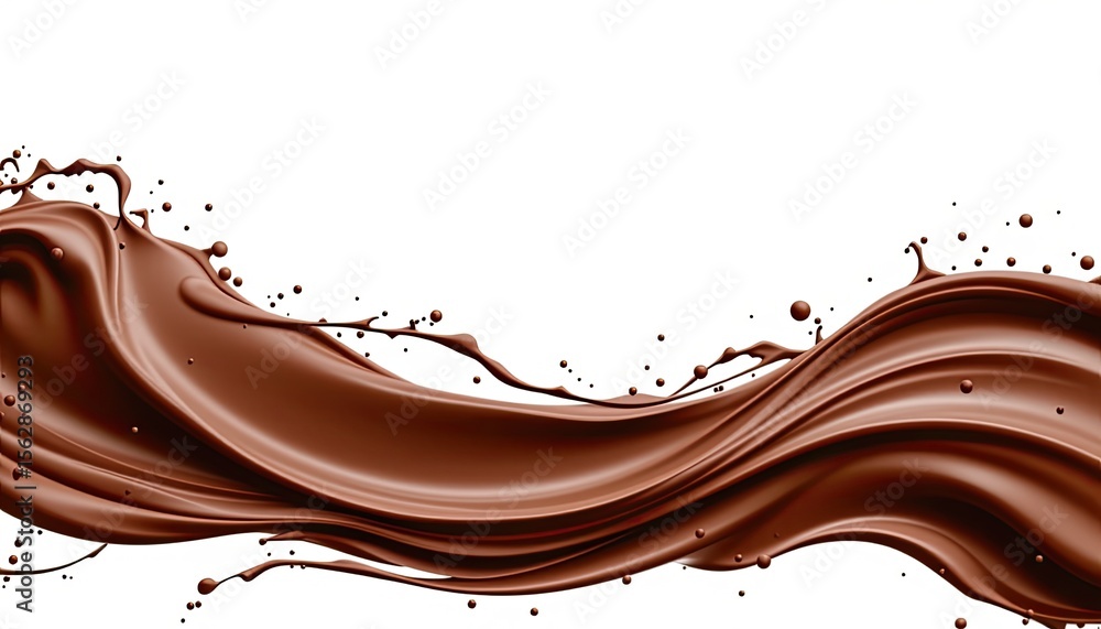 Poster smooth chocolate wave with splashes on white background for design