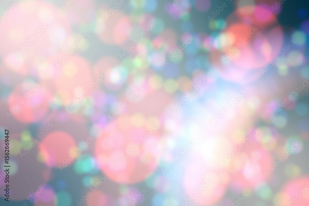 Poster abstract bokeh view is showcasing multicolored pastel orbs floating softly in flat design
