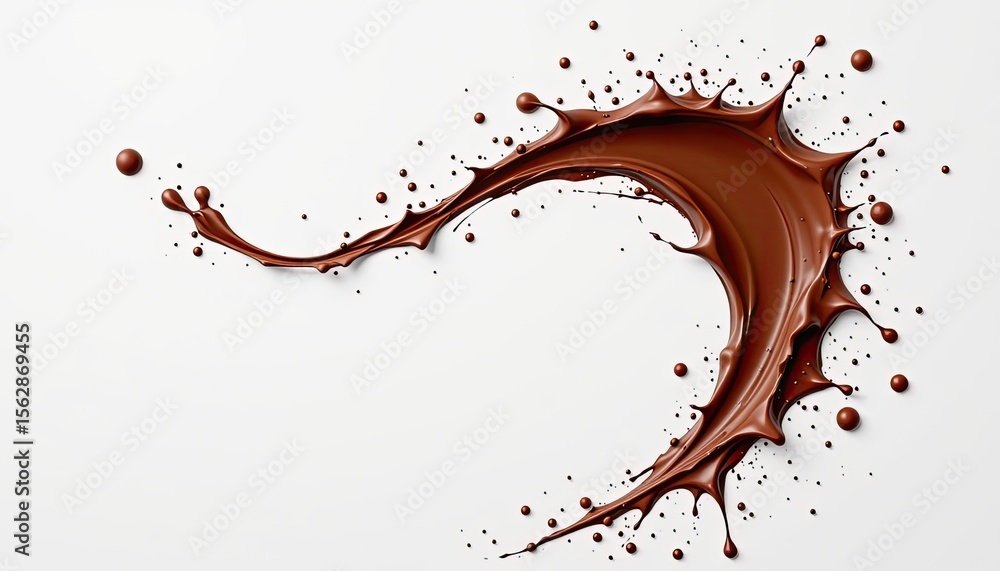 Poster chocolate splash on white background with dynamic fluid motion