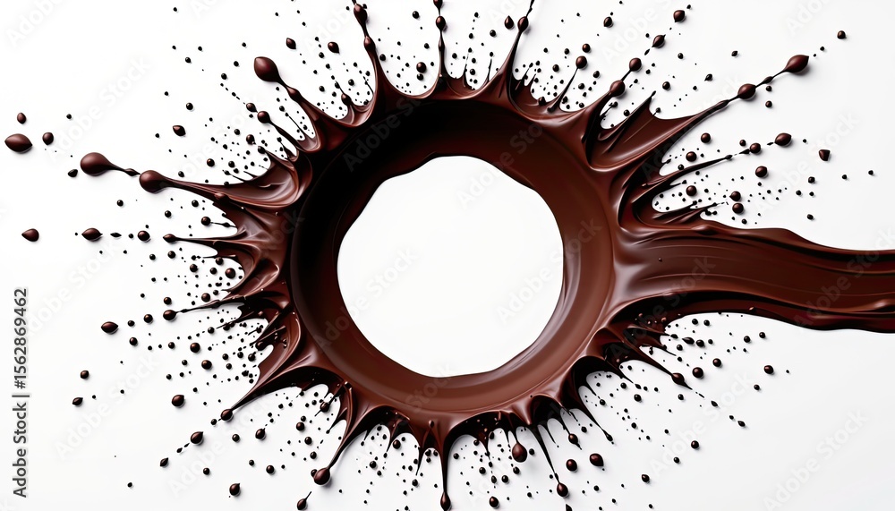 Poster dynamic chocolate splash on white background creating artistic circle