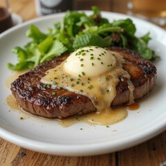 steak with mashed potatoes