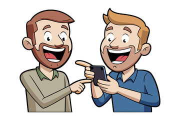 Joyful Smartphone Discovery: Two happy men share a joyful moment, looking at a smartphone together, full of excitement and laughter.