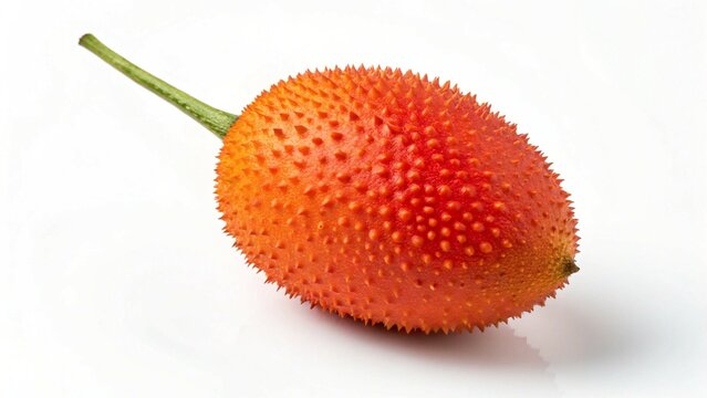Single Gac Fruit Isolated on White Background Showing Spiky Exterior