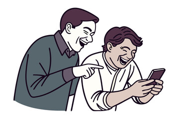 Shared Laughter and Connection: Two individuals share a moment of amusement and connection, their genuine laughter reflecting the joy found in shared experiences, especially with a digital screen