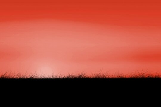 Fototapeta Digitally generated Red sky over grass