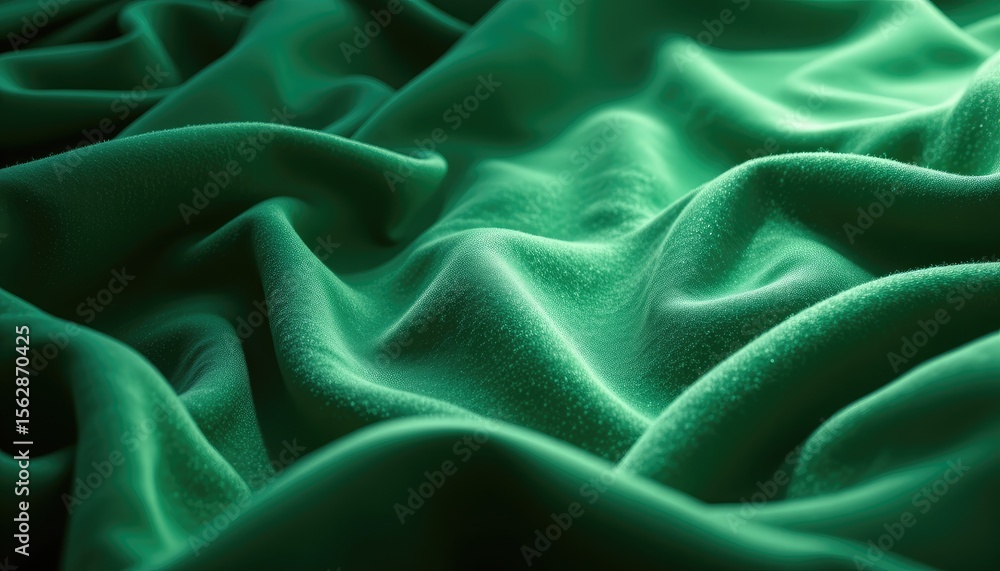 Poster smooth green fabric texture undulating on soft surface