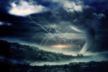 Scenic view of mountain during tornado