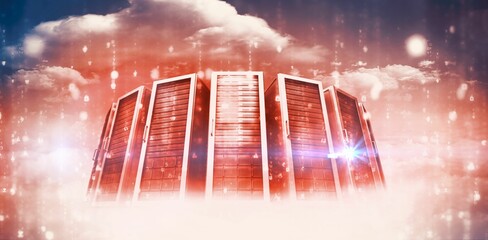 Red colored data room against cloudy sky
