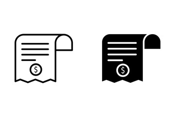 Receipt icon vector. Shopping receipt icon, Invoice icon, Payment and bill invoice, Receipt Icons. Bill receipt icon, Payment method related icons, delivery slip