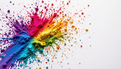 Naklejka premium Vibrant Color Explosion with Splashes of Powder on White Background