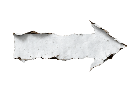 Grunge white arrow pointing right.  Aged, weathered texture.