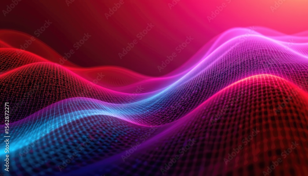 Poster colorful abstract waves of light with mesh design and gradients