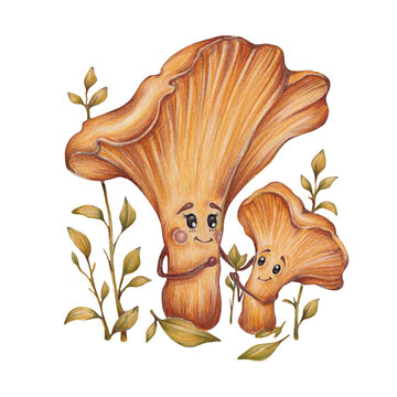 Illustration of two animated mushrooms