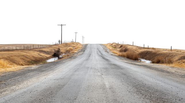 A deserted rural road leading to the horizon under a clear sky.
