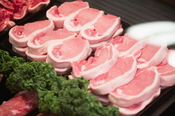 Close-up of meat slices at market