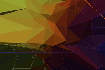 Abstract orange brown cluster is showing in low-poly wireframe mosaic on olive purple gradient