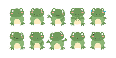 Set of Cute Cartoon Frogs with Different Emotions