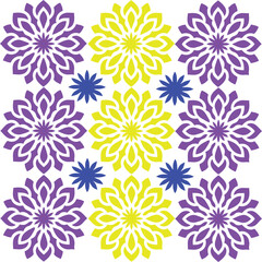 Colorful Floral Mandala Pattern with Purple, Yellow, and Blue Symmetry