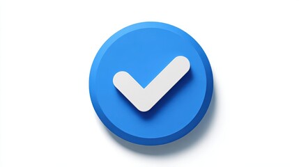 Ultra quality image of blue circle with a white 3D checkmark, modern yes icon, symbol of success, approval, or confirmation in digital UI.