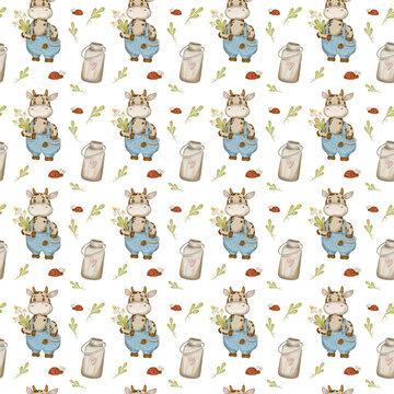 Illustration of a pattern with cows picking up some branches