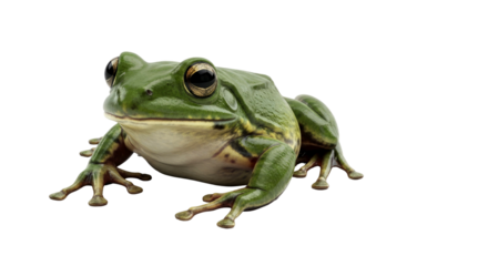 Closeup of a vibrant green frog, isolated on black background. A captivating image of nature's beauty.