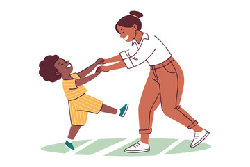 Joyful Whirl: A mother and her child engage in a playful dance, embodying the simple joys of family life with warm smiles.