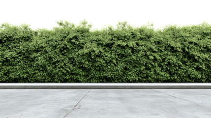 Lush green hedge against a clear concrete ground, perfect for landscaping designs and outdoor decor.