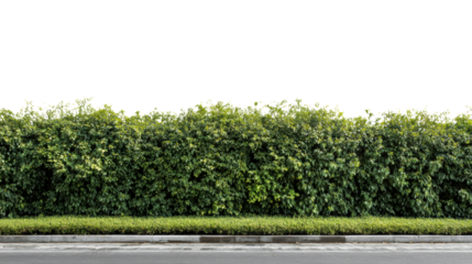 Lush green hedge on a urban street, white isolated background.