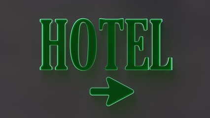 HOSTEL sign, neon light text and direction arrow isolated on black