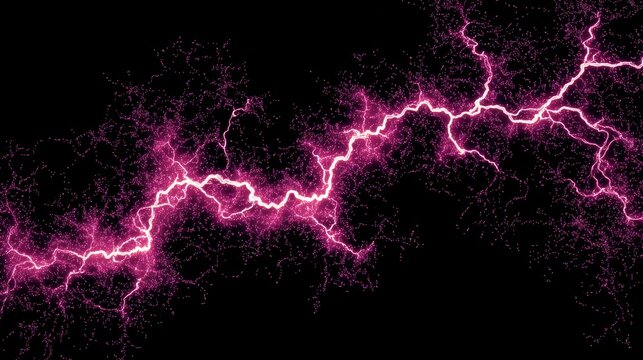 Ultra quality image of dark background with bright pink lightning bolt aerial pattern, generating a striking electric energy effect.