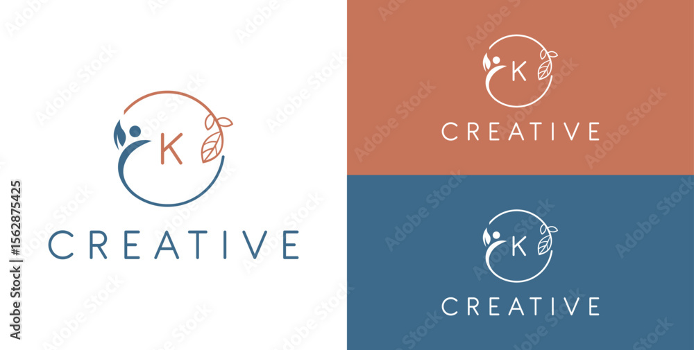 Fototapete vector abstract logo design template in trendy linear minimalist style - initial with leaf - cosmeti