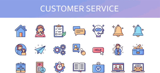 Customer service icons vector set for contact support and communication design