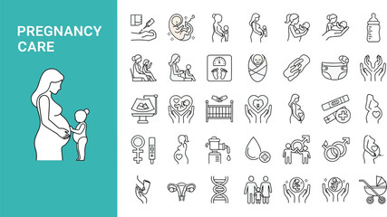 Pregnancy and maternity care icons vector set for medical design and websites