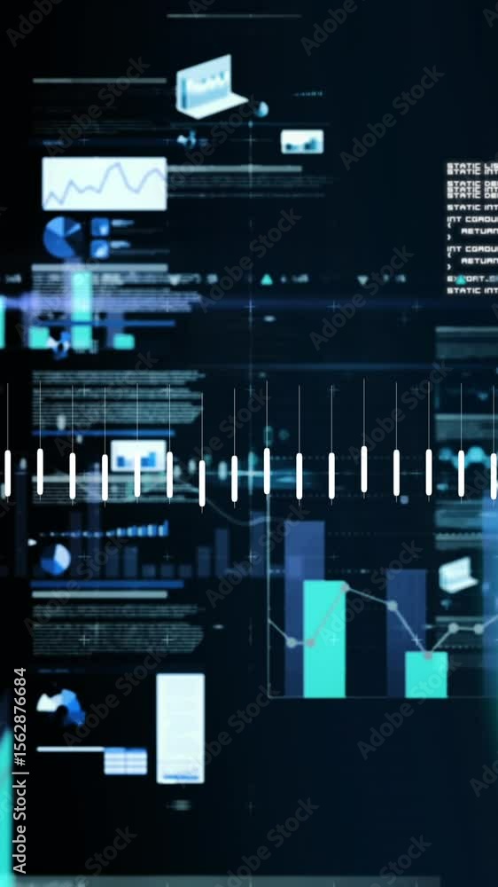 Poster animation of financial data processing over globe